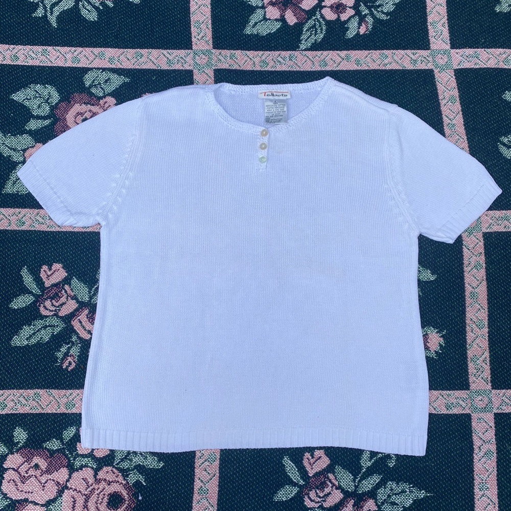 knit henley short sleeve top ~
